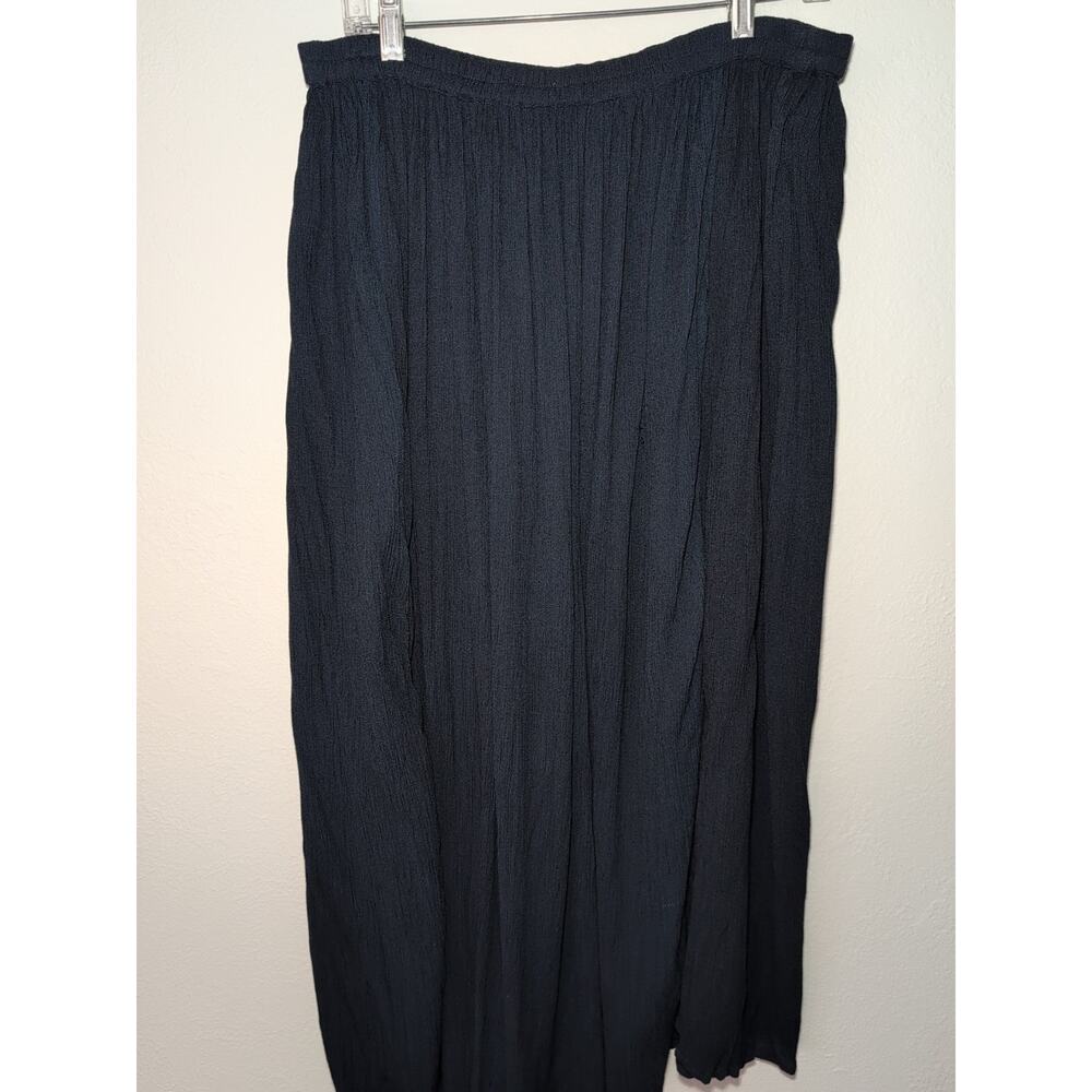 Crinkle Broomstick Skirt Navy Boho Whimsigoth Artsy Women's Comfort Plus Size 1X